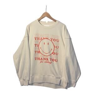 Aerie The Chill Crew Oversized “Thank You Smiley Face” Sweatshirt - Cream
